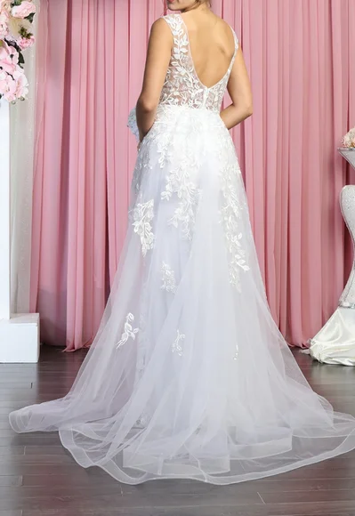 New long v neck sleeveless mermaid organza lace wedding dress,bridal gown - Picture 6 of 13